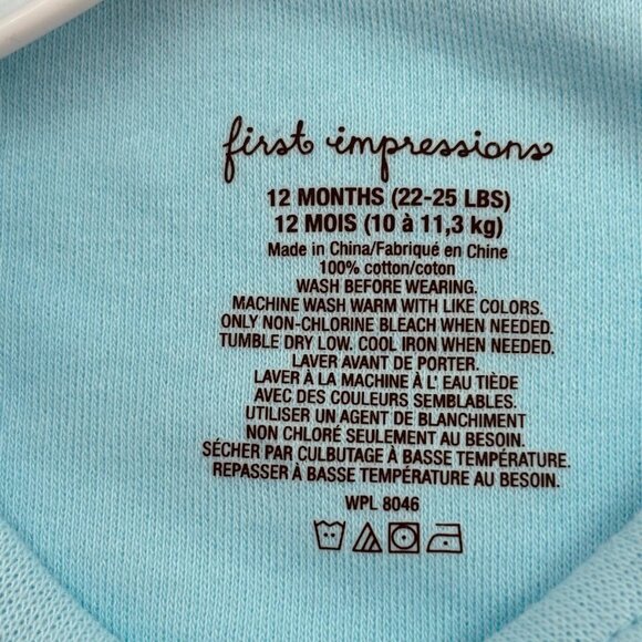 First Impressions Baby Short Sleeve Bodysuit Solid Blue 12 Months - Picture 4 of 4